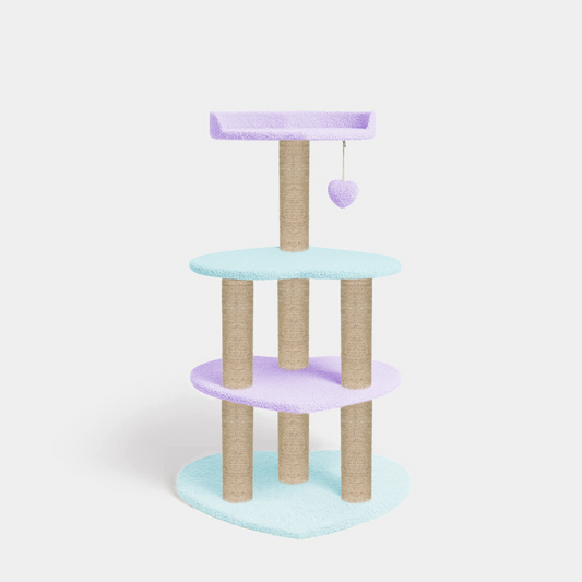 Heart Shape Multicolor Kitten Cat Tree - Jute Rope | Scratching Posts | Activity Center | Top Perch | (Sky Blue-Purple) (Height 40 Inch)