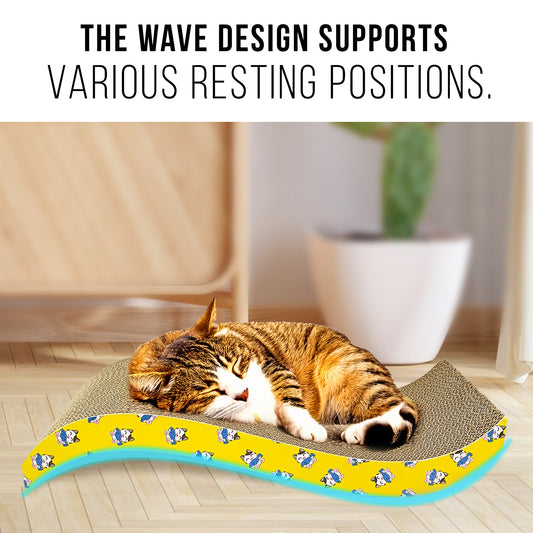 2 in 1 Reversible Cat Scratcher with cat nip for Cats and Kittens, Pet Scratching Post, Cardboard Scratch Pad, Toys for Cats and Kittens (Wave)