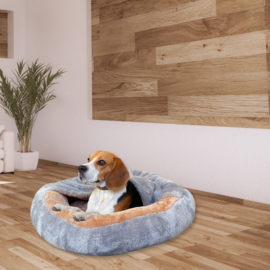 Luxurious Furr Fabric Round Cave Shape Dog Cat Pet Bed - Comfortable,Washable, Soft and Cozy for All Types of Breed Dogs and Cats