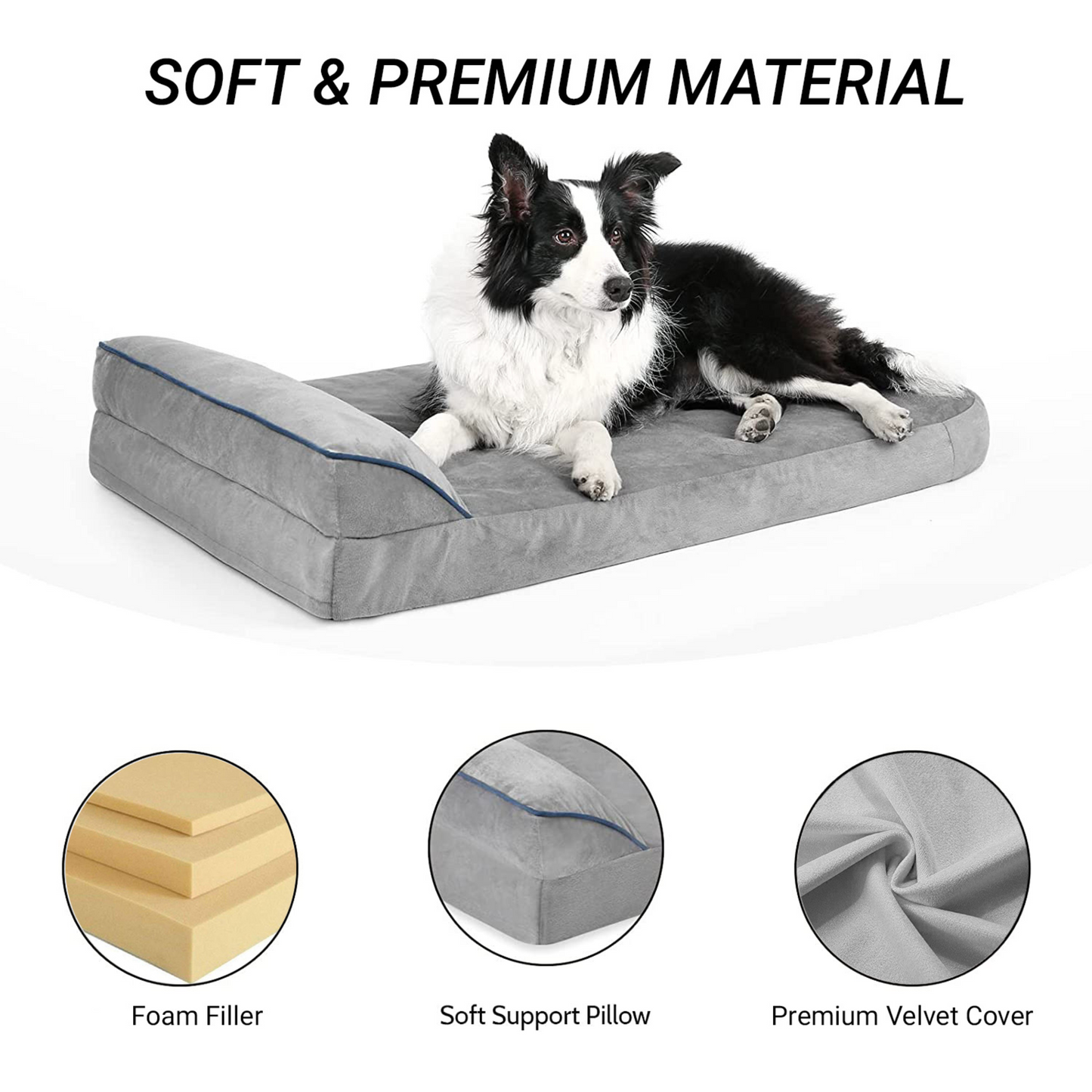 Soft and Cozy Holland Velvet Dog Bed with Side Pillow Attached
