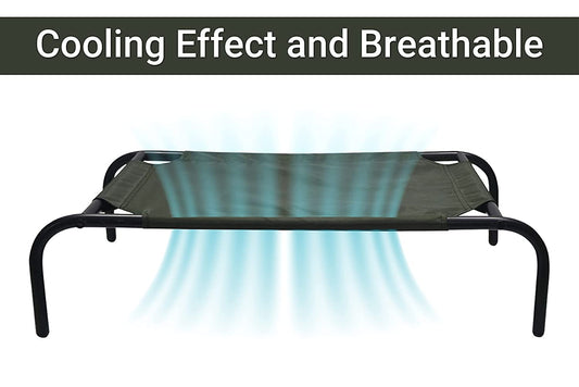 Green Elevated Raised Cooling Cots Bed for Dogs, Cats Portable Indoor & Outdoor Pet Hammock with Skid-Resistant Feet, Frame with Breathable Canvas Cloth. (GREEN)