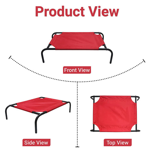 Red Elevated Raised Cooling Cots Bed for Dogs, Cats Portable Indoor & Outdoor Pet Hammock with Skid-Resistant Feet, Frame with Breathable Canvas Cloth.