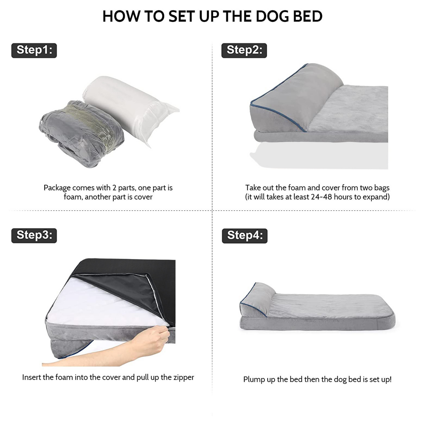 Soft and Cozy Holland Velvet Dog Bed with Side Pillow Attached