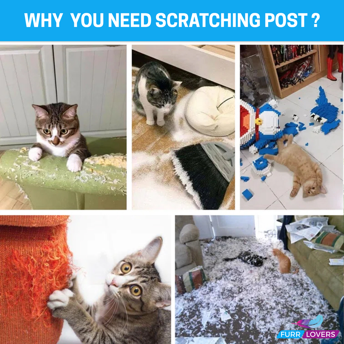 FURRLOVERS Cat Shaped Scratching Post with Natural Rope, Wooden Base Design, Wall-Mounted Horizontal and Vertical Options (15x9.5 inch) (Furr-Cat-Shaped_ Scratcher)