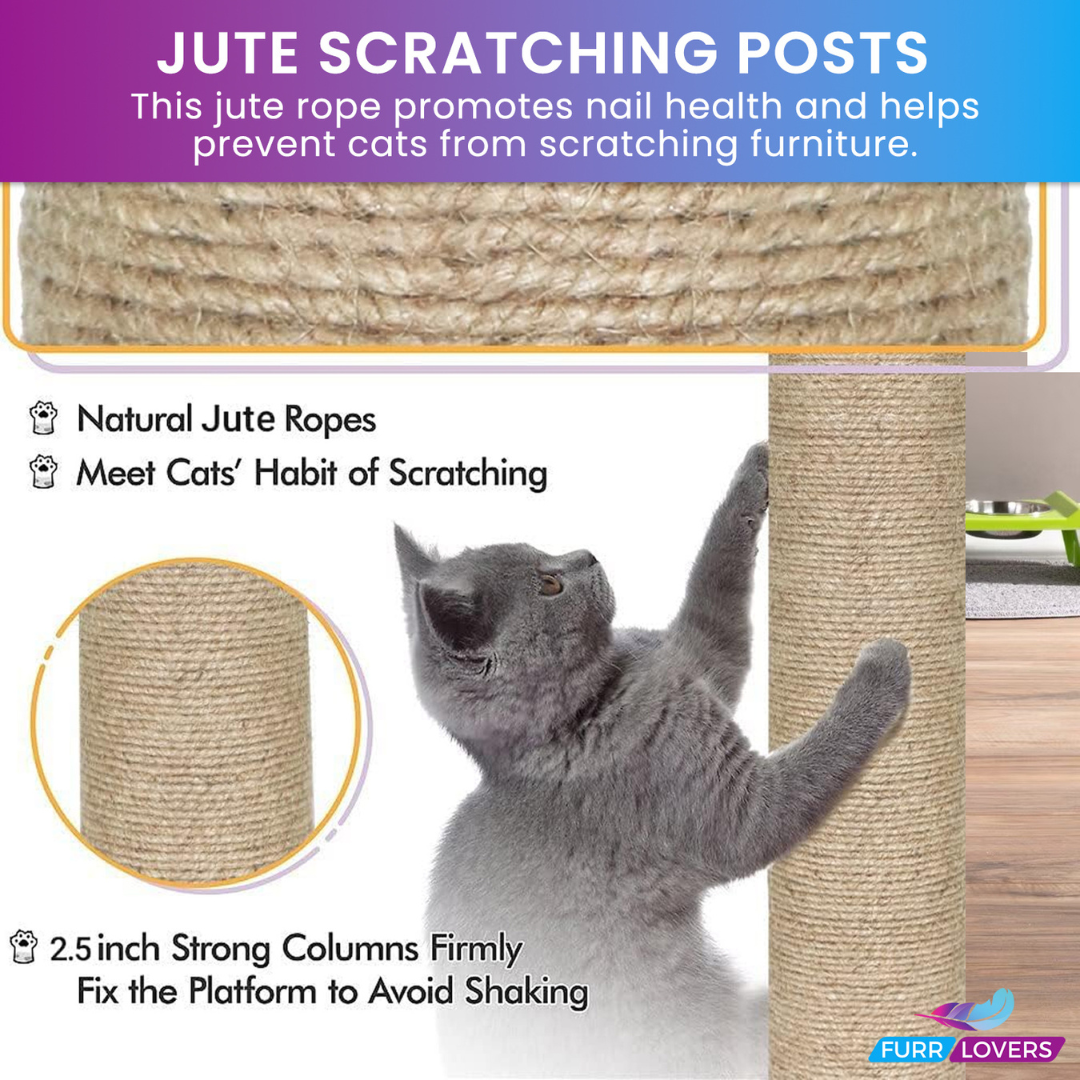 Soft Fur Activity Scratching Post/Cat Tree for Kittens & Cats - Natural Jute Rope Triple Platform Tower