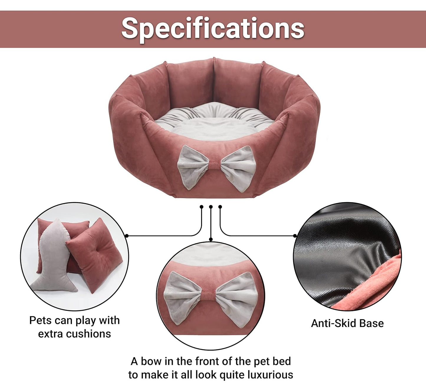 Premium Velvet Dog Cat Pet Bed With Soft, Reversible Cushion, Washable And Anti-Skid Base