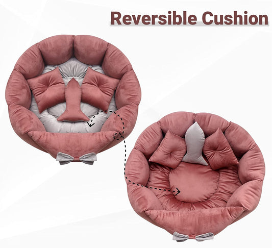Premium Velvet Dog Cat Pet Bed With Soft, Reversible Cushion, Washable And Anti-Skid Base