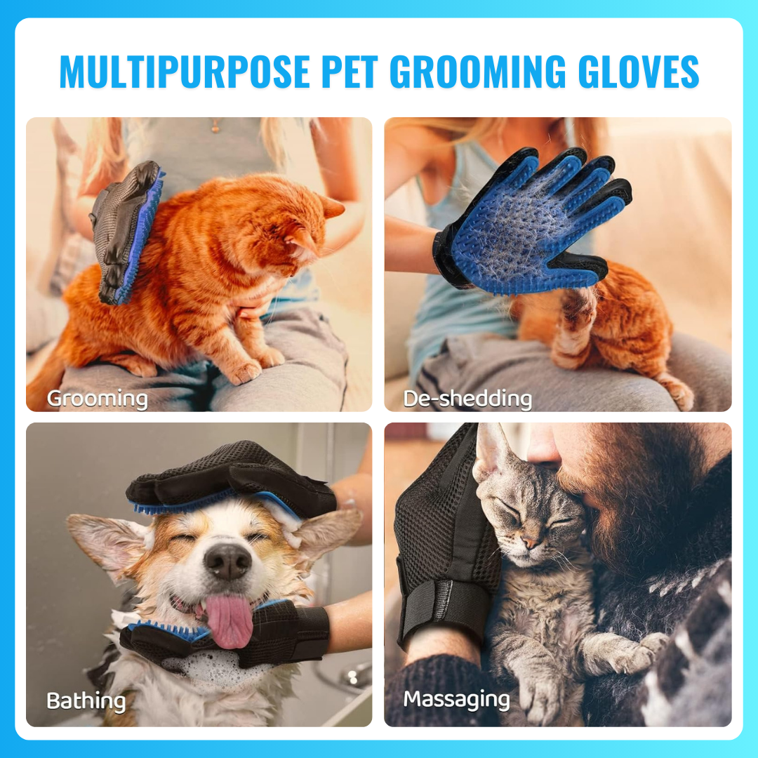 Pet Grooming Deshedding & Massaging Glove for Dogs & Cats, Gentle Hair Removal with Breathable Mesh