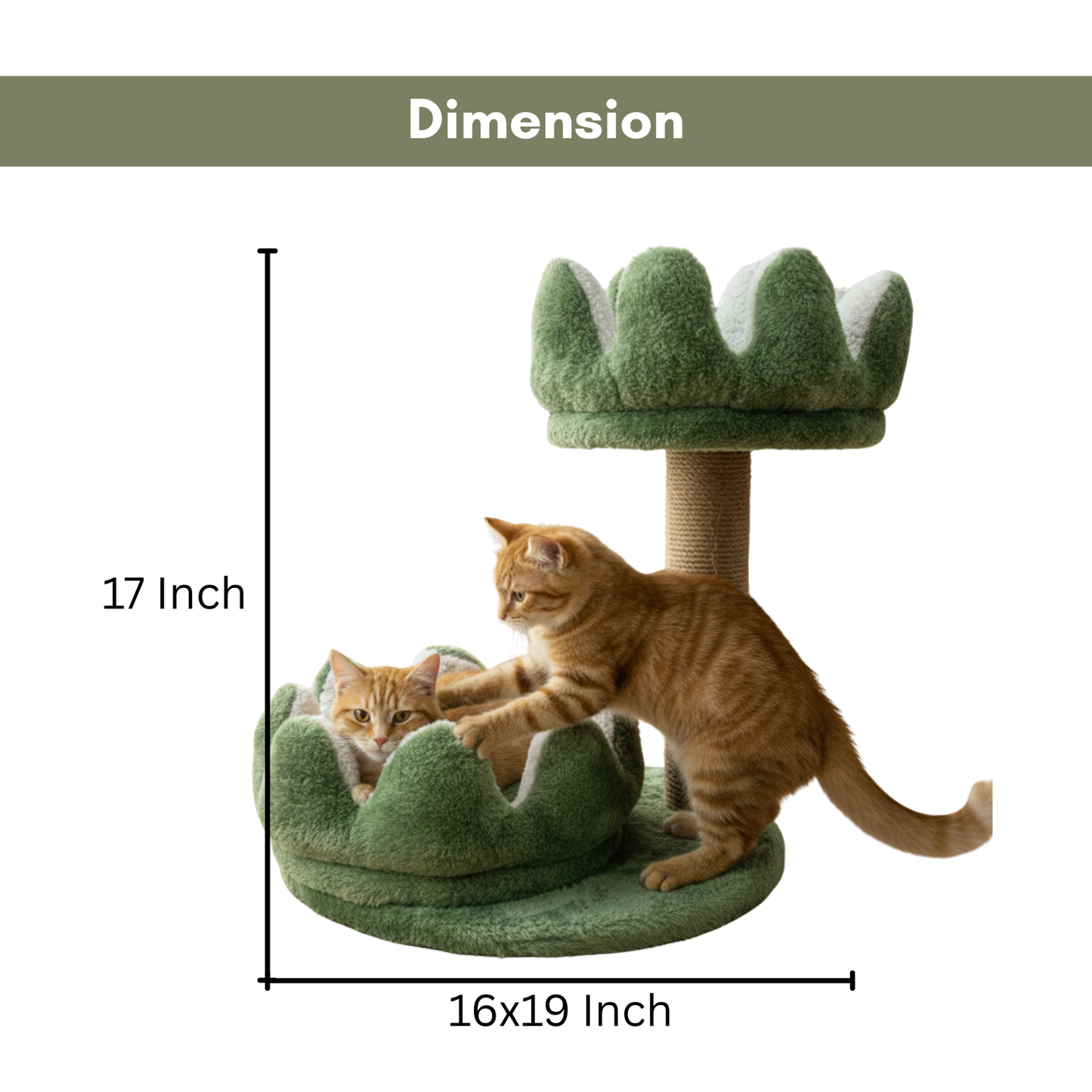 FURRLOVERS Cat Tree Tower with Scratching Post, Green and White, Plush Flower Design, 2-Tier with Hanging Ball Toy, 17 Inch Height (FURR-004-FLOWER)