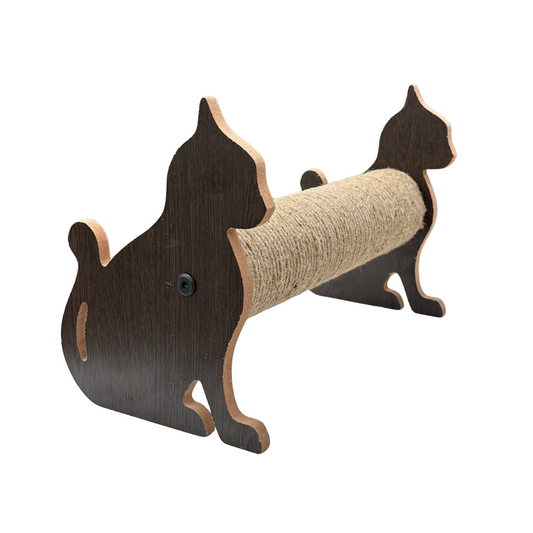 FURRLOVERS Cat Shaped Scratching Post with Natural Rope, Wooden Base Design, Wall-Mounted Horizontal and Vertical Options (15x9.5 inch) (Furr-Cat-Shaped_ Scratcher)