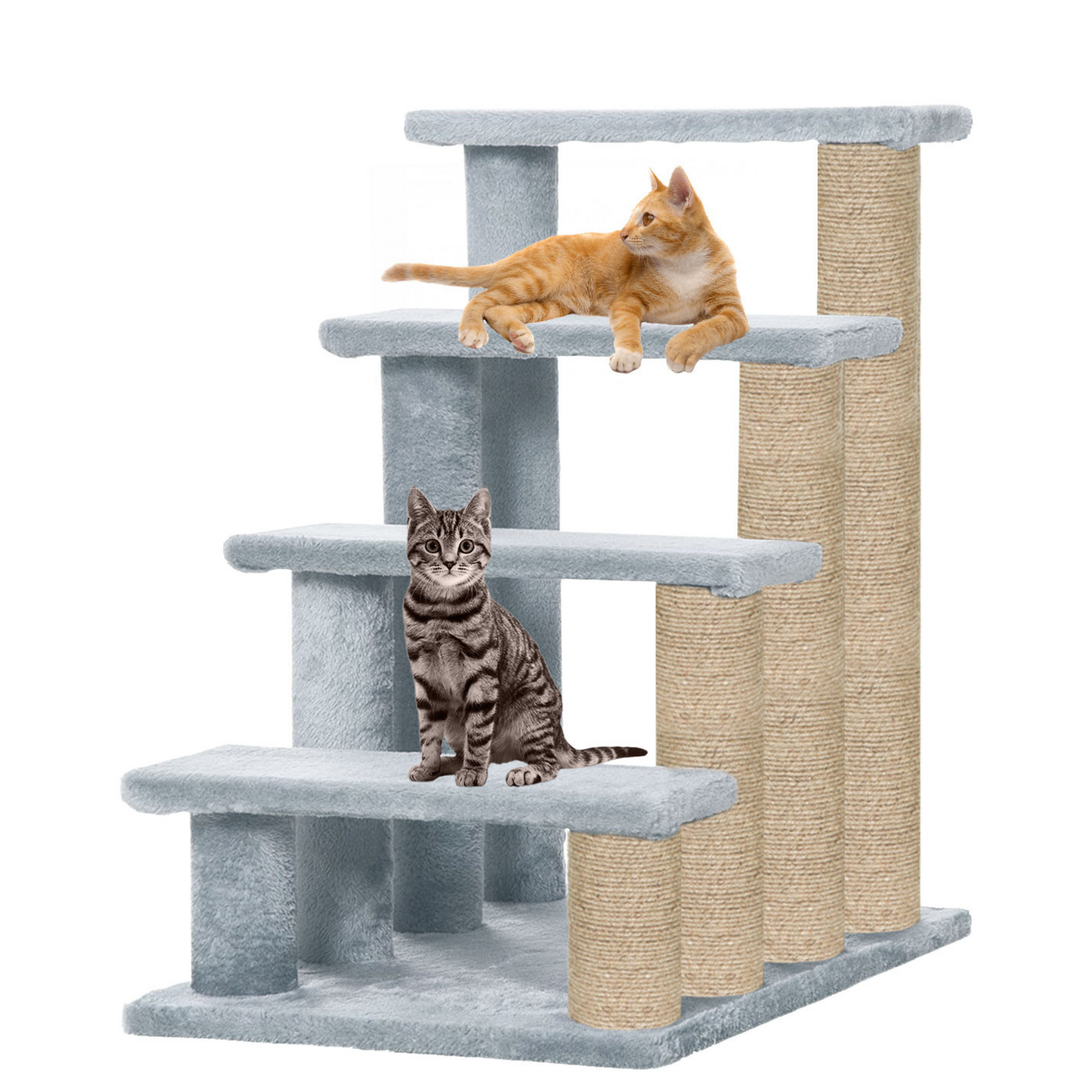 4-Tier Cat Stairs with Jute Posts, Plush Pet Steps for Furniture, 4-Level Climbing Frame
