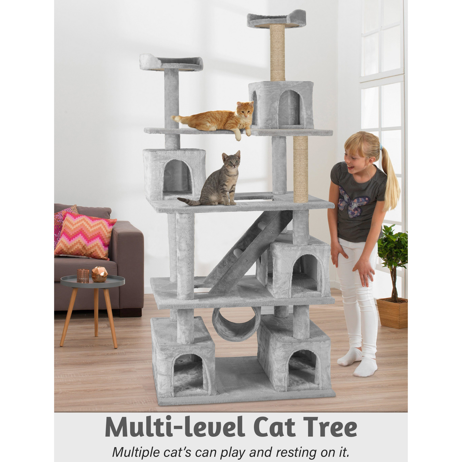 Multilevel Cat Tree With Ladder AND Multiple Condos for Adult Cats Kittens