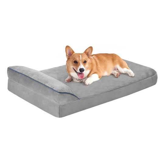 Soft and Cozy Holland Velvet Dog Bed with Side Pillow Attached