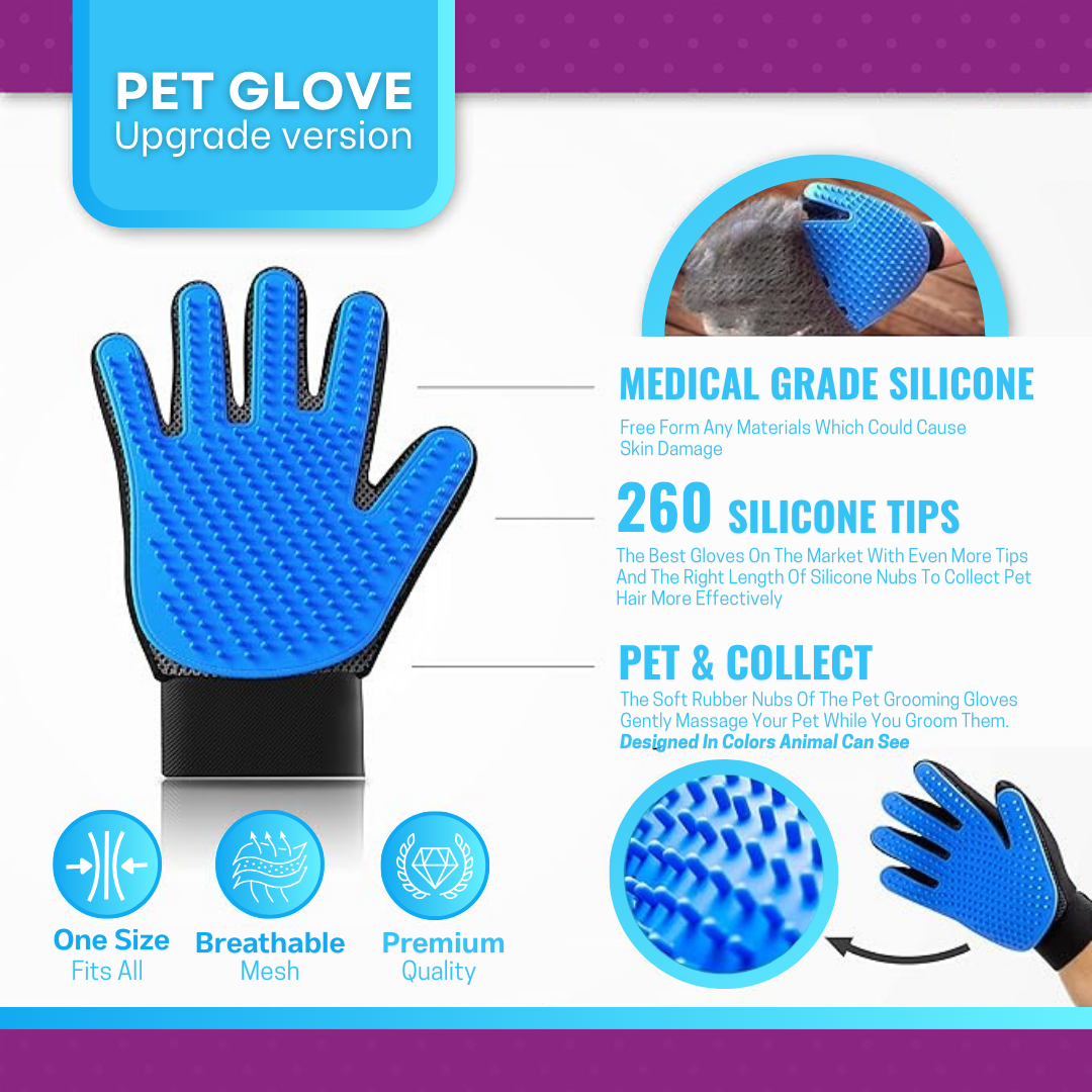 Pet Grooming Deshedding & Massaging Glove for Dogs & Cats, Gentle Hair Removal with Breathable Mesh