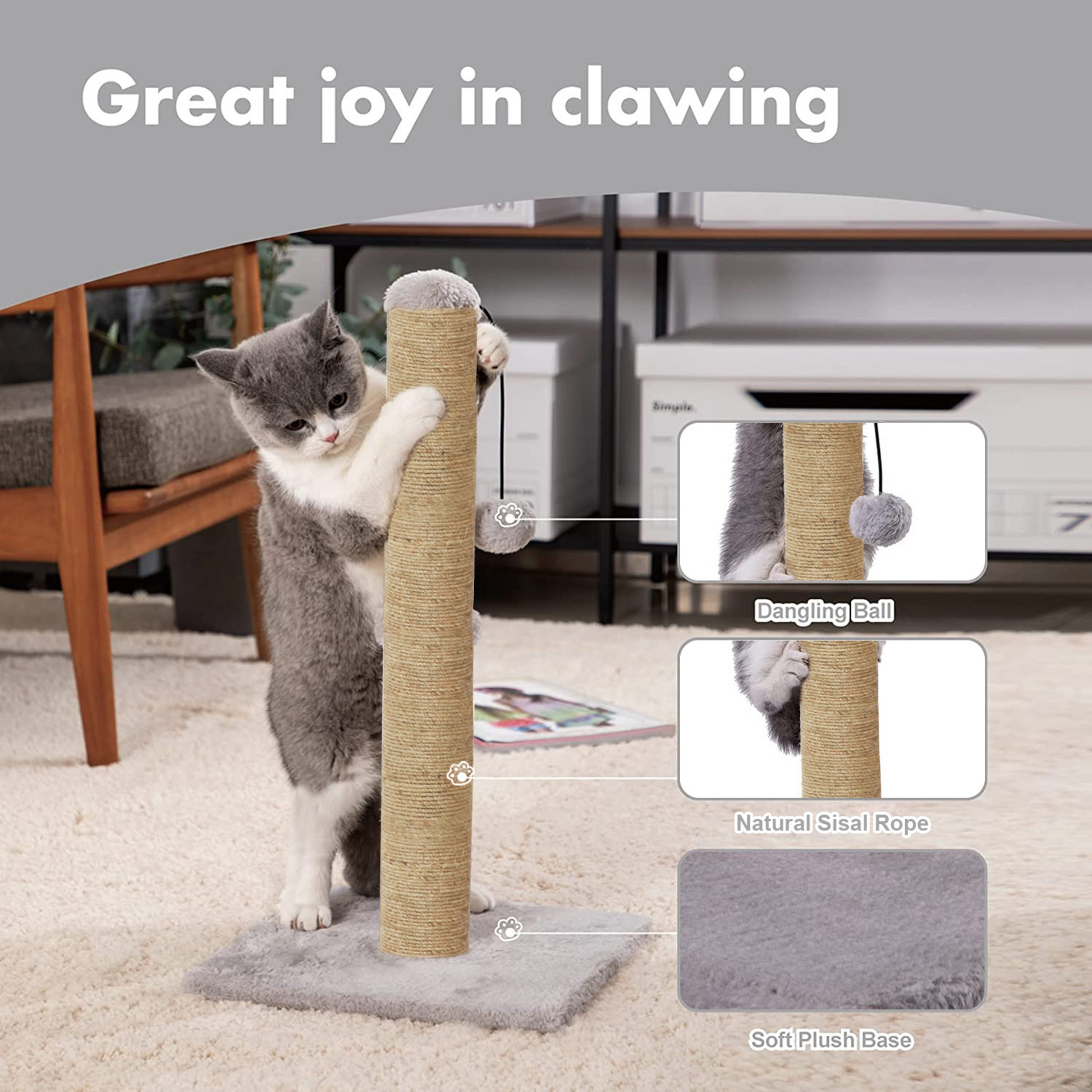 
Scratching Post Cat Kitten Tree | Dangling Ball |grey soft plush
