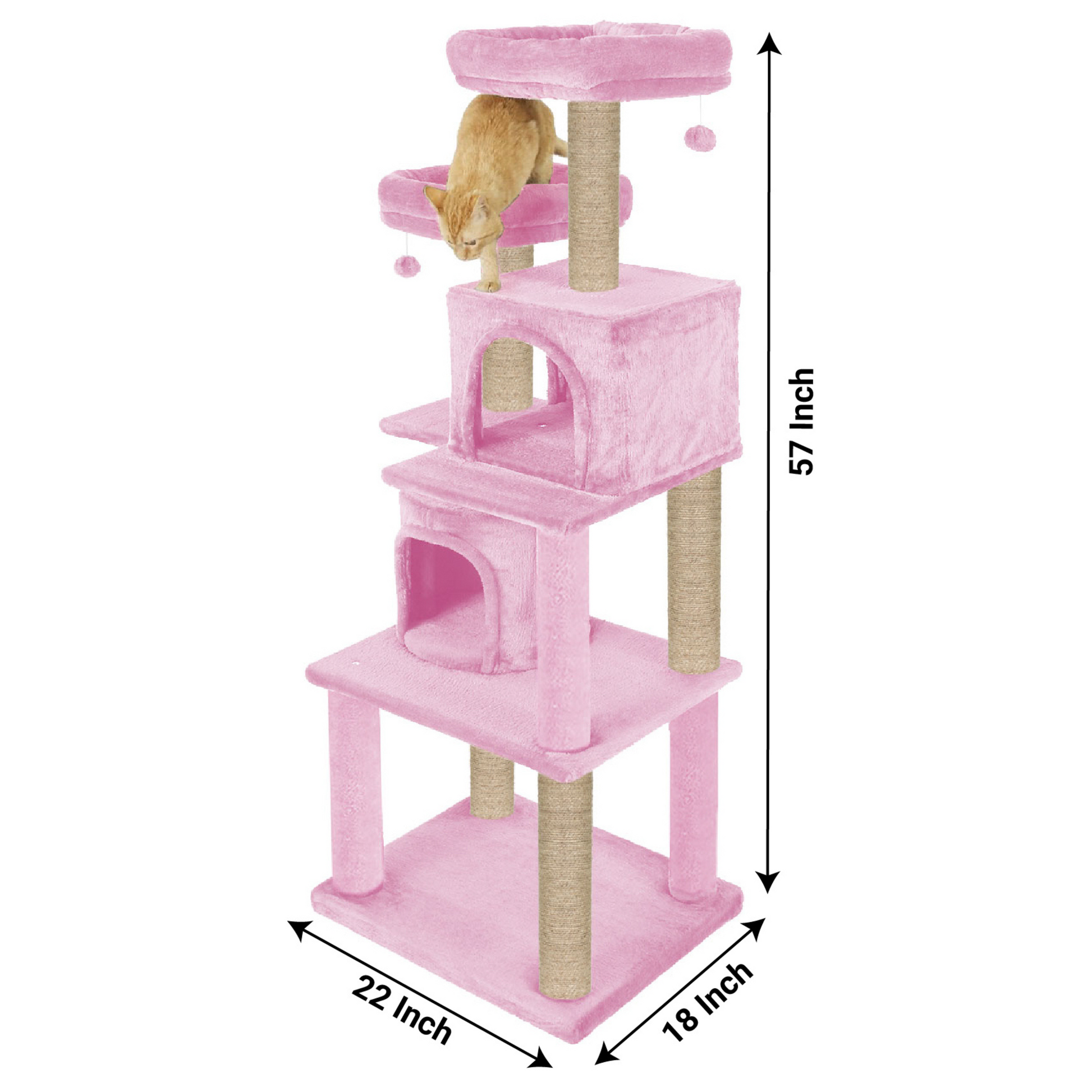 Fur Fabric Multistory Kitten Cat Tree with Dual Condos