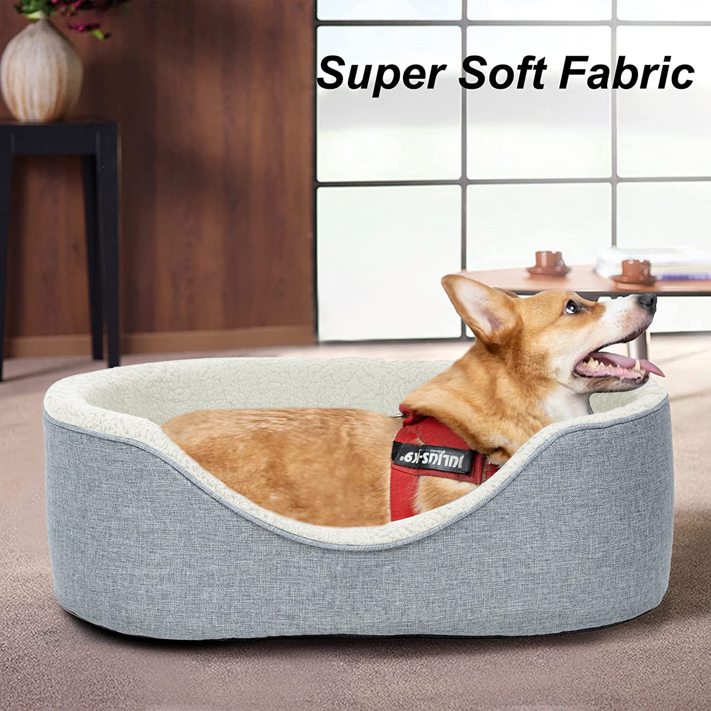 Luxury Dog Bed with Sherpa Interior, Cosy Pet Bedding