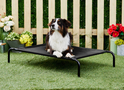 Black Elevated Raised Cooling Cots Bed for Dogs, Cats Portable Indoor & Outdoor Pet Hammock with Skid-Resistant Feet, Frame with Breathable Canvas Cloth.