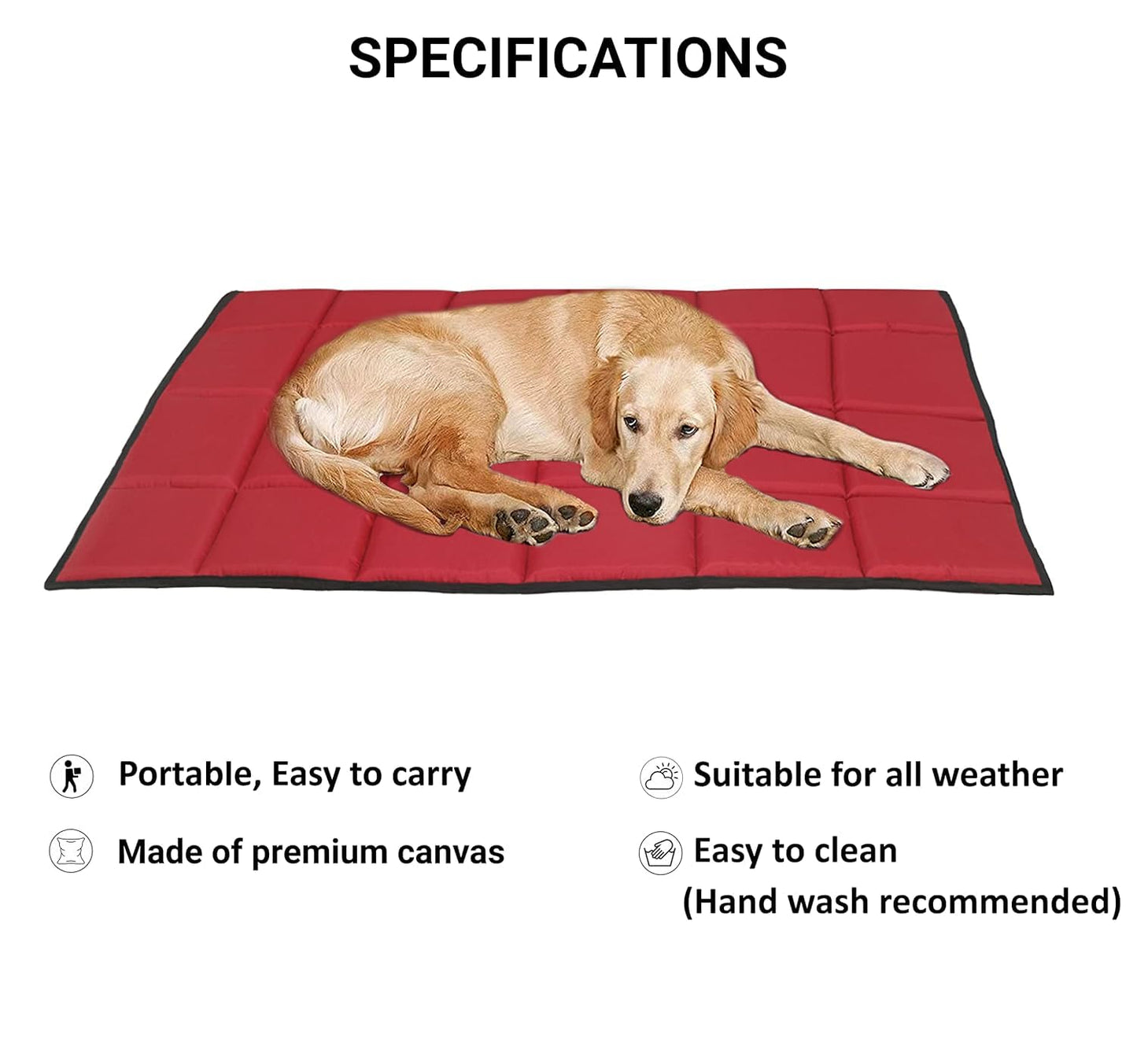 Red Waterproof Dog Bed Mat, Comfort Pad for Indoor & Outdoor