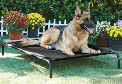 Black Elevated Raised Cooling Cots Bed for Dogs, Cats Portable Indoor & Outdoor Pet Hammock with Skid-Resistant Feet, Frame with Breathable Canvas Cloth.