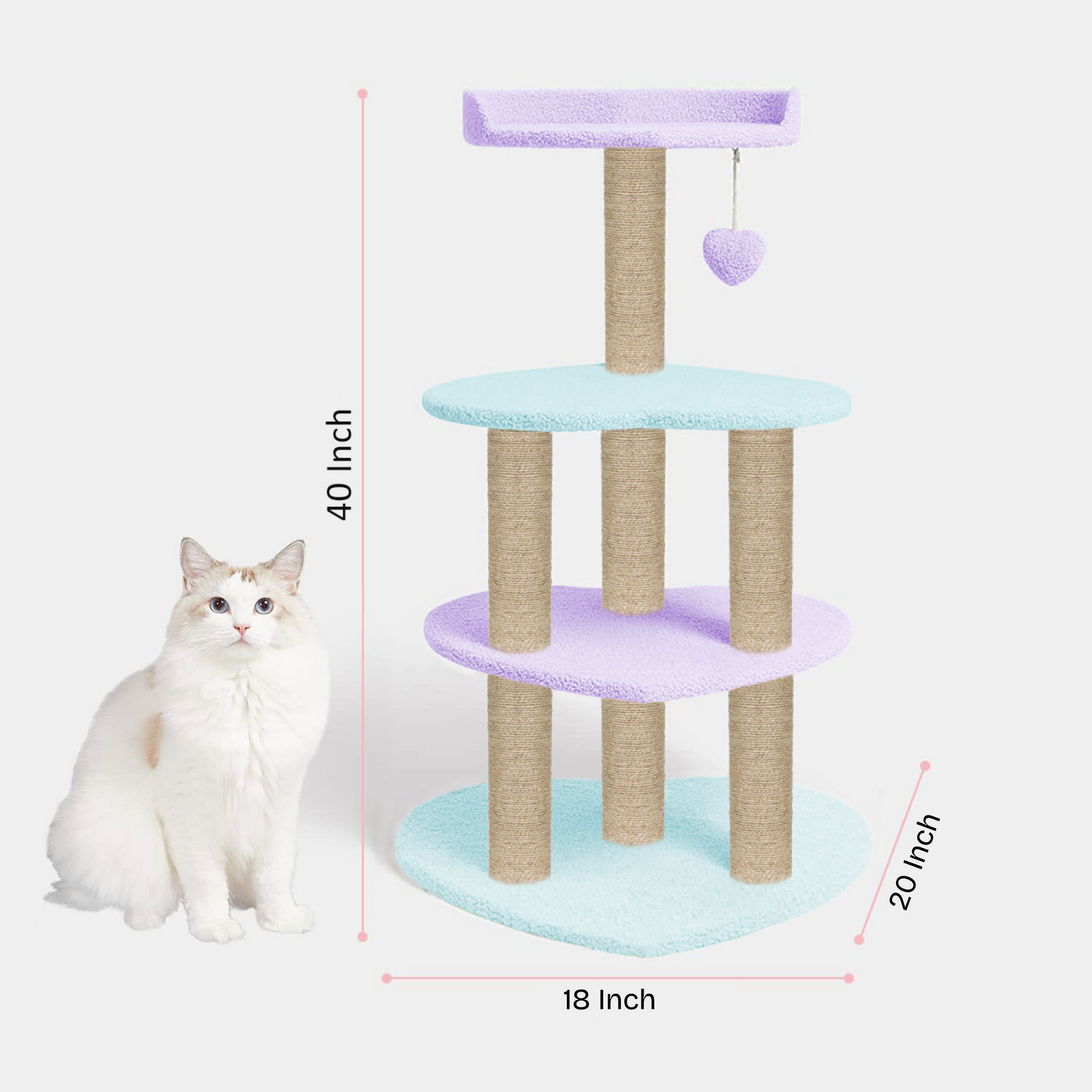 Heart Shape Multicolor Kitten Cat Tree Jute Rope Scratching