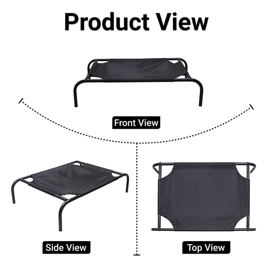 Black Elevated Raised Cooling Cots Bed for Dogs, Cats Portable Indoor & Outdoor Pet Hammock with Skid-Resistant Feet, Frame with Breathable Canvas Cloth.