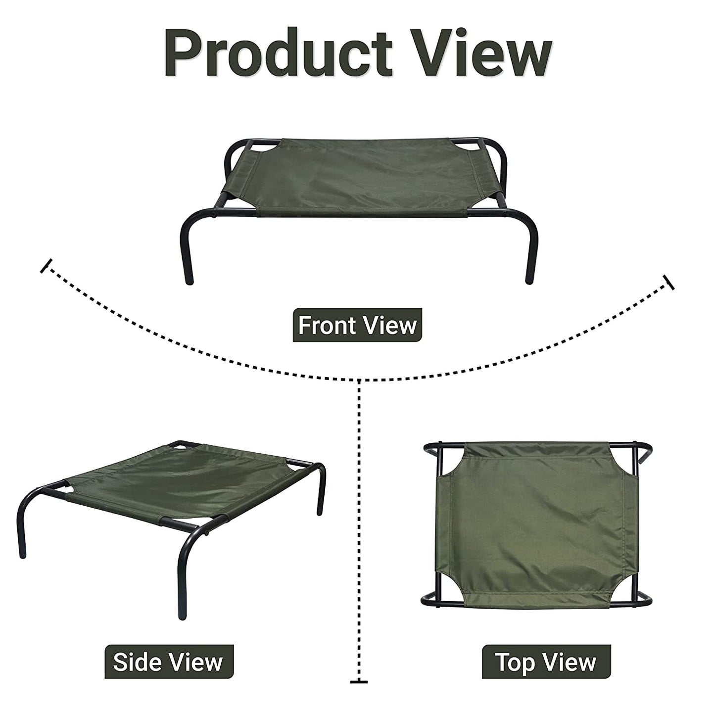 Green Elevated Raised Cooling Cots Bed for Dogs, Cats Portable Indoor & Outdoor Pet Hammock with Skid-Resistant Feet, Frame with Breathable Canvas Cloth. (GREEN)