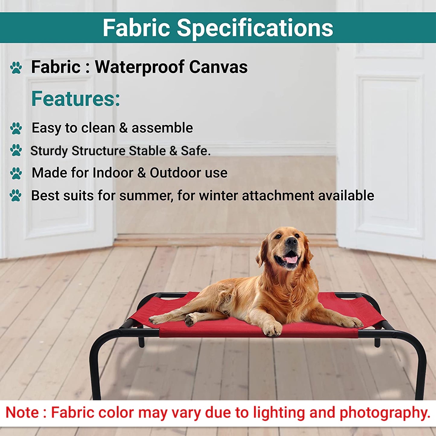 Red Elevated Raised Cooling Cots Bed for Dogs, Cats Portable Indoor & Outdoor Pet Hammock with Skid-Resistant Feet, Frame with Breathable Canvas Cloth.