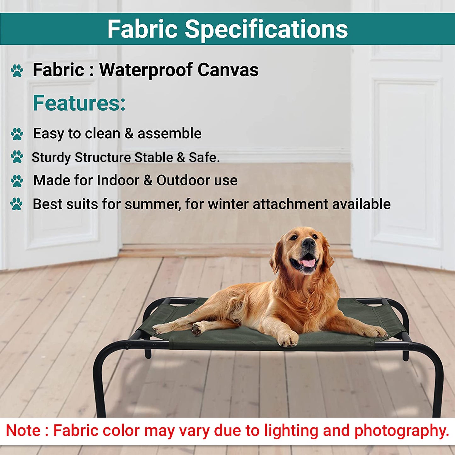 Green Elevated Raised Cooling Cots Bed for Dogs, Cats Portable Indoor & Outdoor Pet Hammock with Skid-Resistant Feet, Frame with Breathable Canvas Cloth. (GREEN)