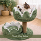 FURRLOVERS Cat Tree Tower with Scratching Post, Green and White, Plush Flower Design, 2-Tier with Hanging Ball Toy, 17 Inch Height (FURR-004-FLOWER)