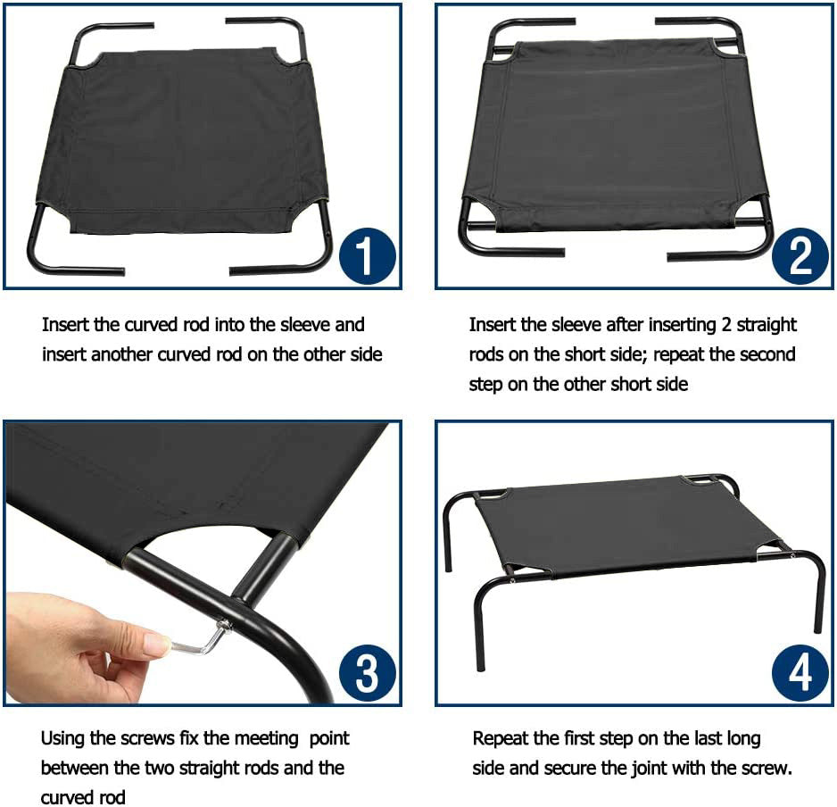 Black Elevated Raised Cooling Cots Bed for Dogs, Cats Portable Indoor & Outdoor Pet Hammock with Skid-Resistant Feet, Frame with Breathable Canvas Cloth.