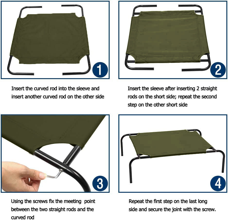 Green Elevated Raised Cooling Cots Bed for Dogs, Cats Portable Indoor & Outdoor Pet Hammock with Skid-Resistant Feet, Frame with Breathable Canvas Cloth. (GREEN)
