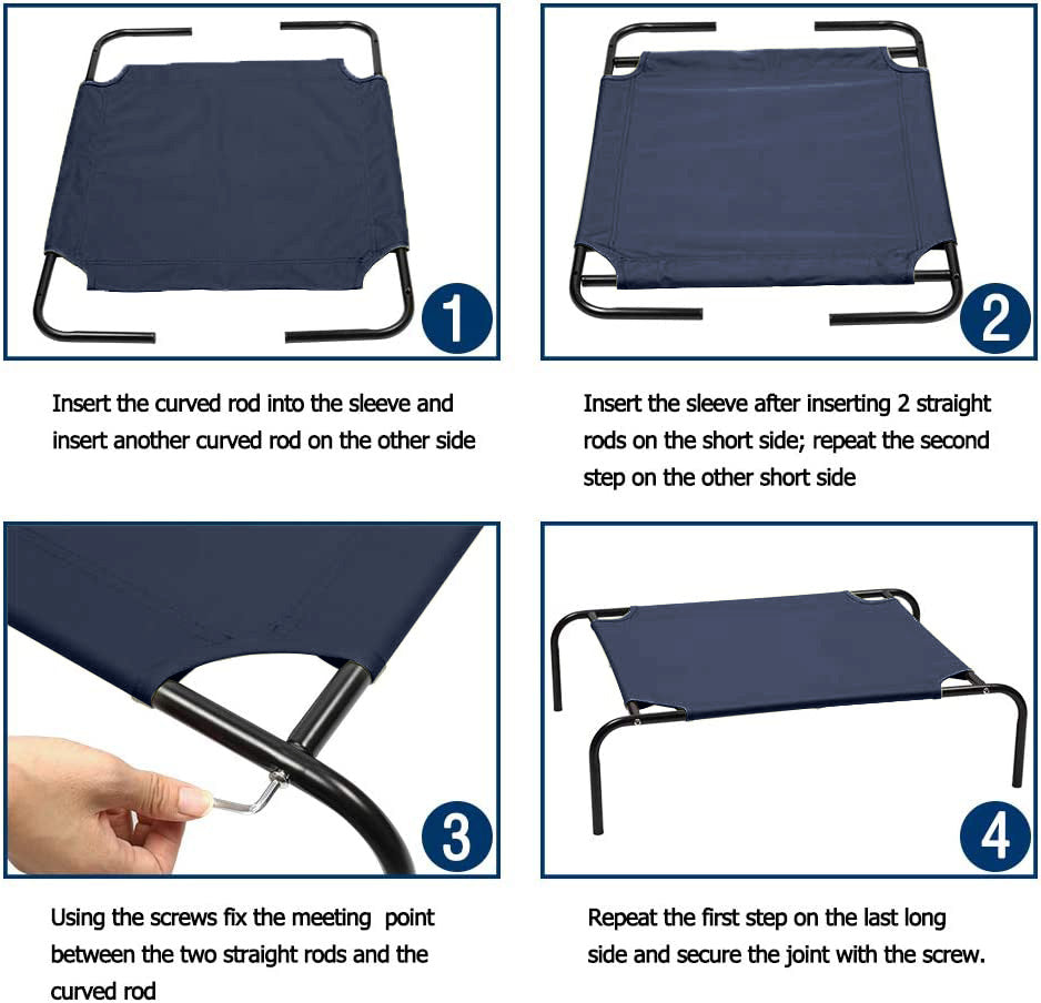 Blue Elevated Raised Cooling Cots Bed for Dogs, Cats Portable Indoor & Outdoor Pet Hammock with Skid-Resistant Feet, Frame with Breathable Canvas Cloth.