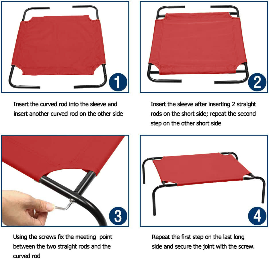 Red Elevated Raised Cooling Cots Bed for Dogs, Cats Portable Indoor & Outdoor Pet Hammock with Skid-Resistant Feet, Frame with Breathable Canvas Cloth.