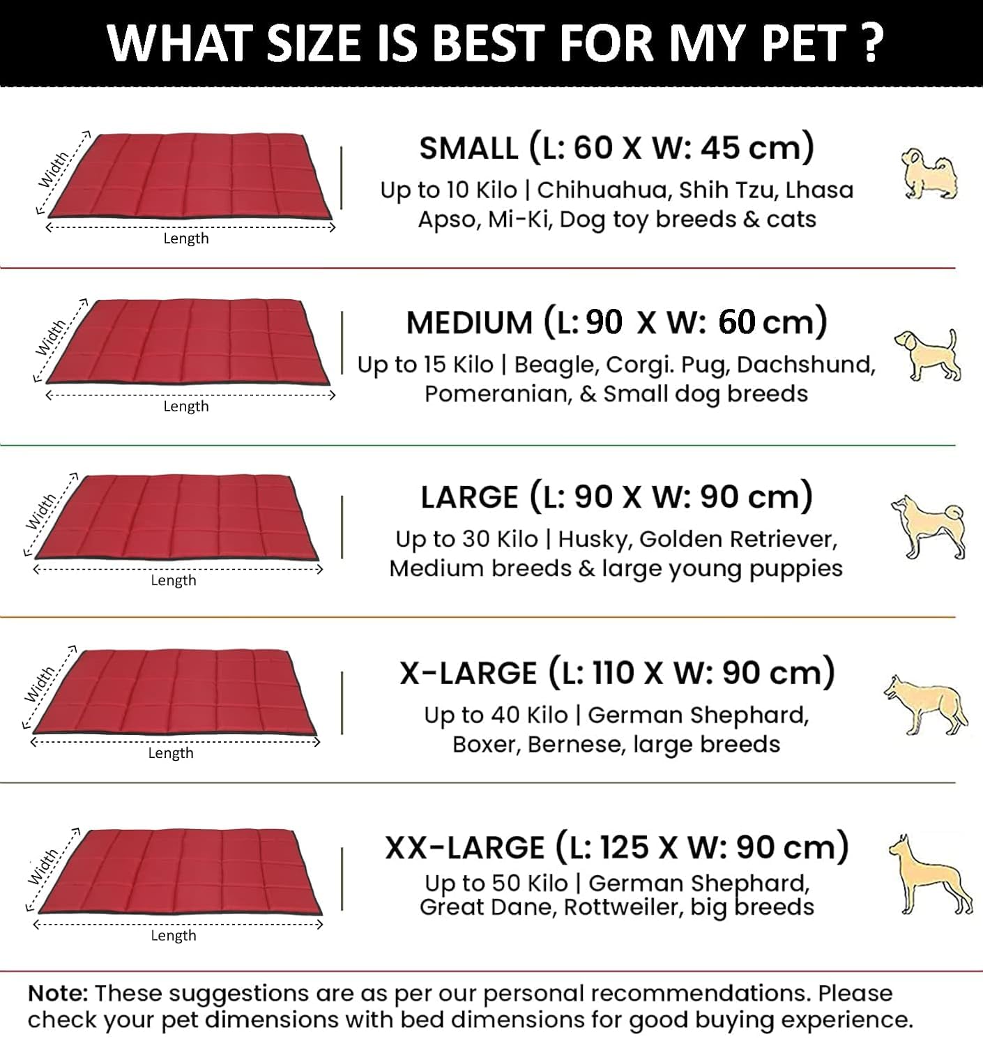 Red Waterproof Dog Bed Mat, Comfort Pad for Indoor & Outdoor
