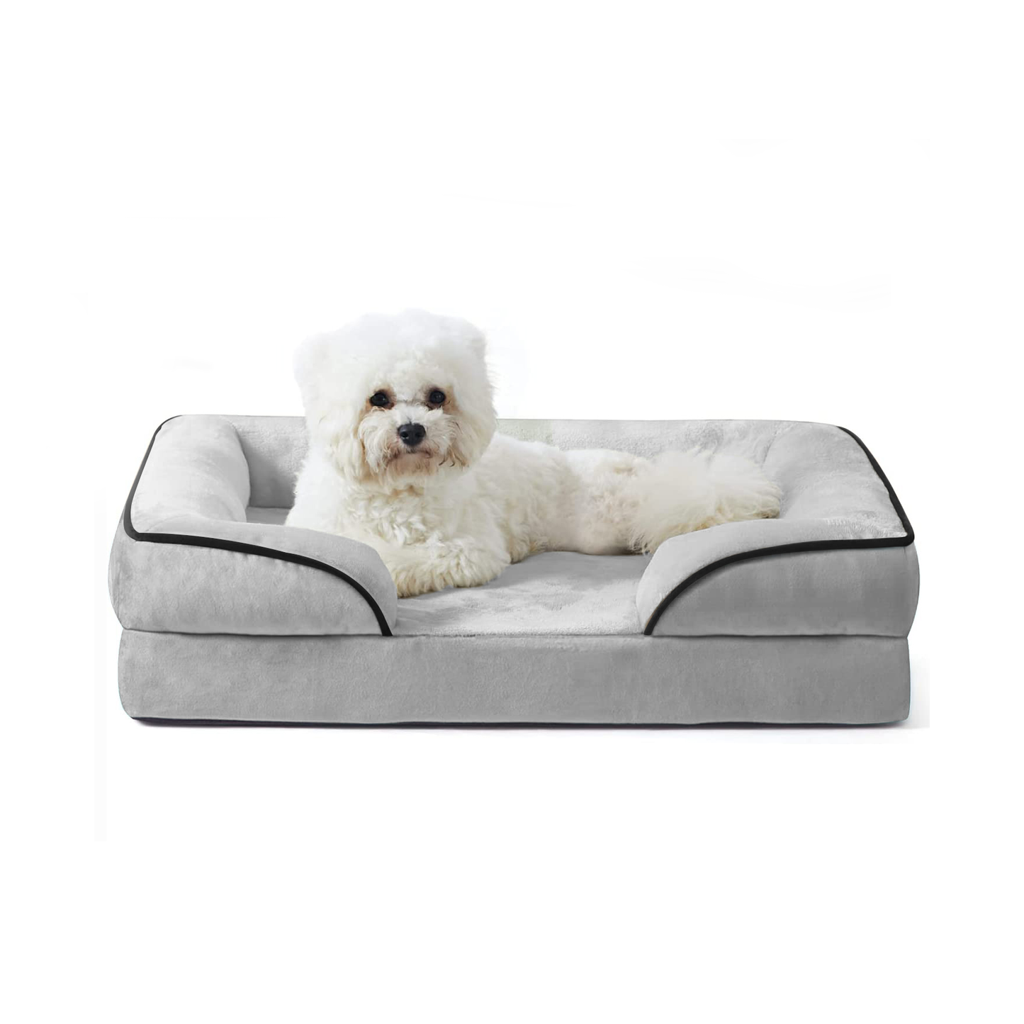 Grey colour Sofa style Furr Fabric Outer Holland Velvet Dog Cat Pet Bed With Removable Cover Comfortable for All Types of Dog Breeds and Cats