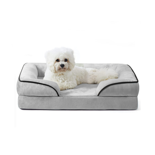 Grey colour Sofa style Furr Fabric Outer Holland Velvet Dog Cat Pet Bed With Removable Cover Comfortable for All Types of Dog Breeds and Cats