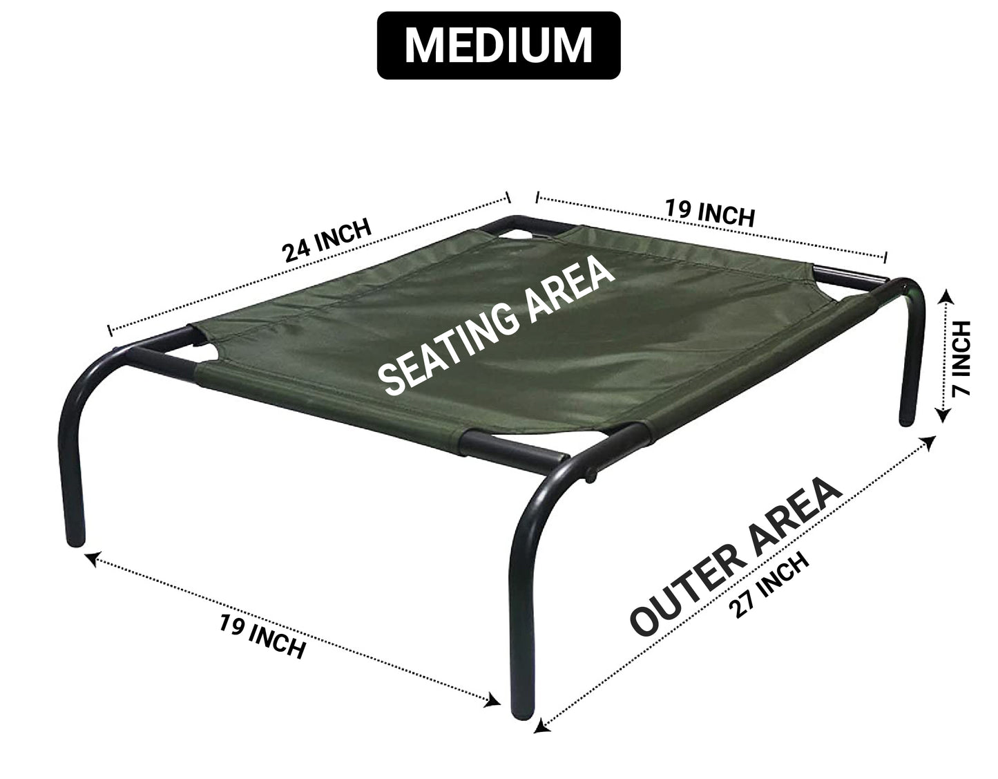 Green Elevated Raised Cooling Cots Bed for Dogs, Cats Portable Indoor & Outdoor Pet Hammock with Skid-Resistant Feet, Frame with Breathable Canvas Cloth. (GREEN)