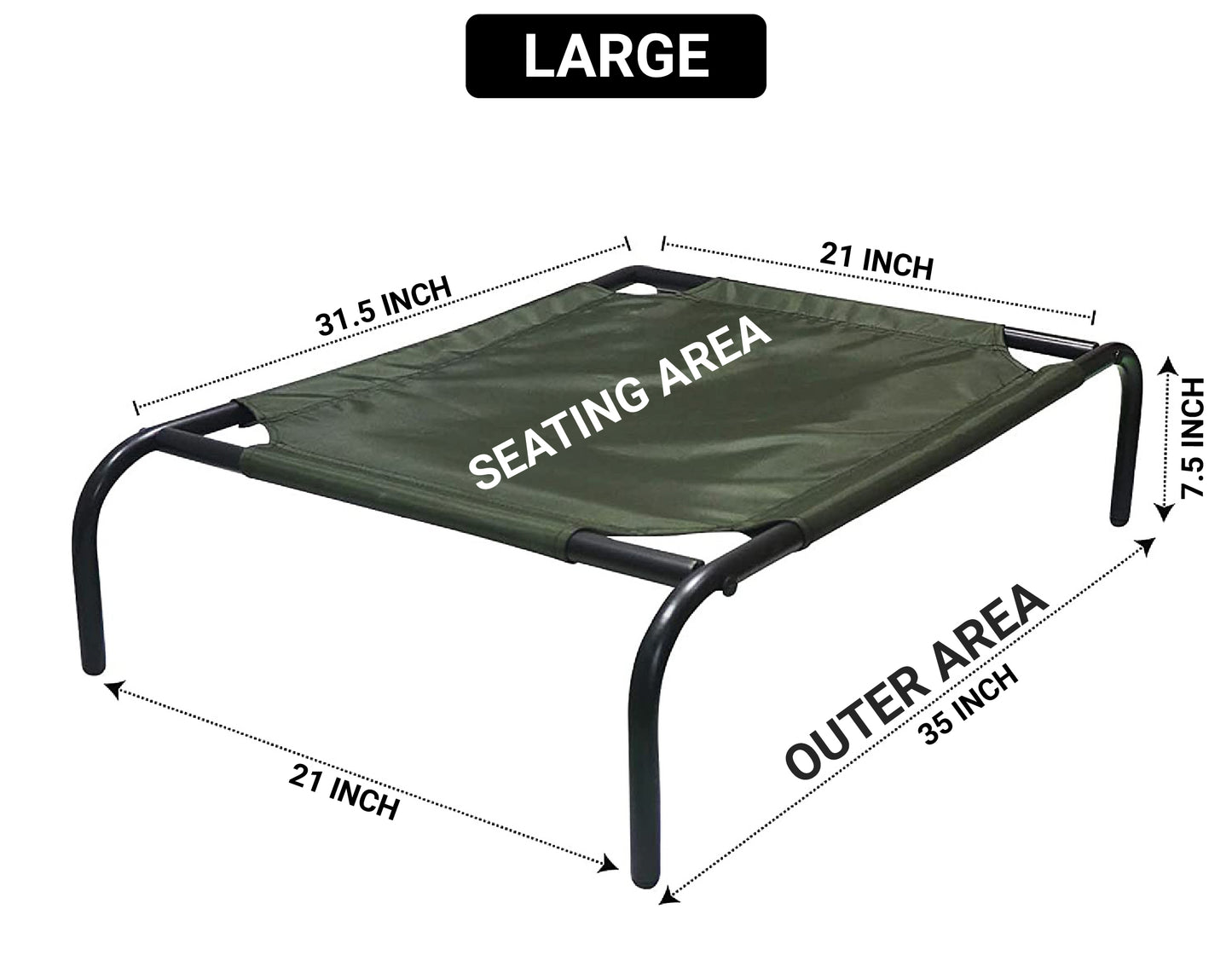 Green Elevated Raised Cooling Cots Bed for Dogs, Cats Portable Indoor & Outdoor Pet Hammock with Skid-Resistant Feet, Frame with Breathable Canvas Cloth. (GREEN)