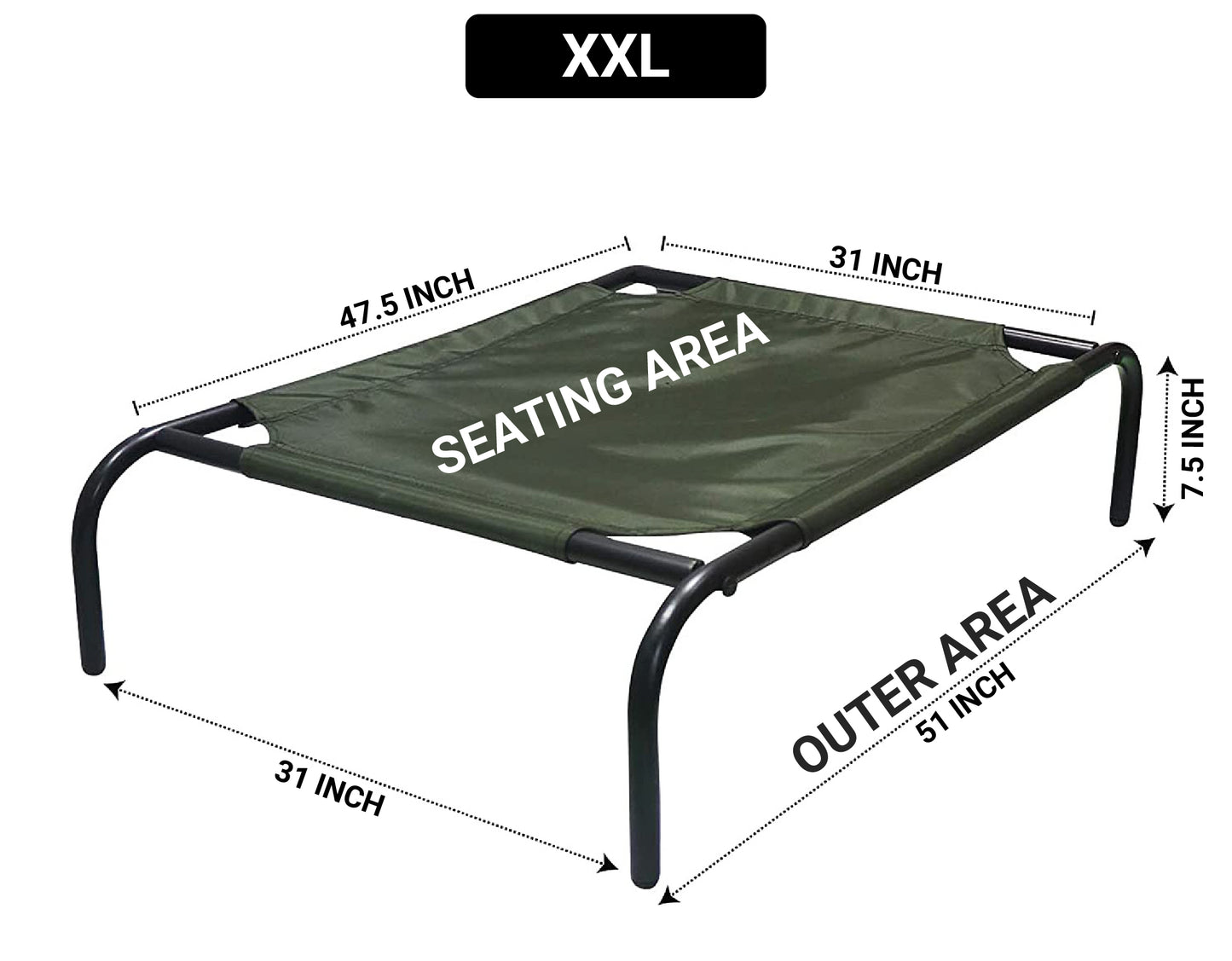 Green Elevated Raised Cooling Cots Bed for Dogs, Cats Portable Indoor & Outdoor Pet Hammock with Skid-Resistant Feet, Frame with Breathable Canvas Cloth. (GREEN)