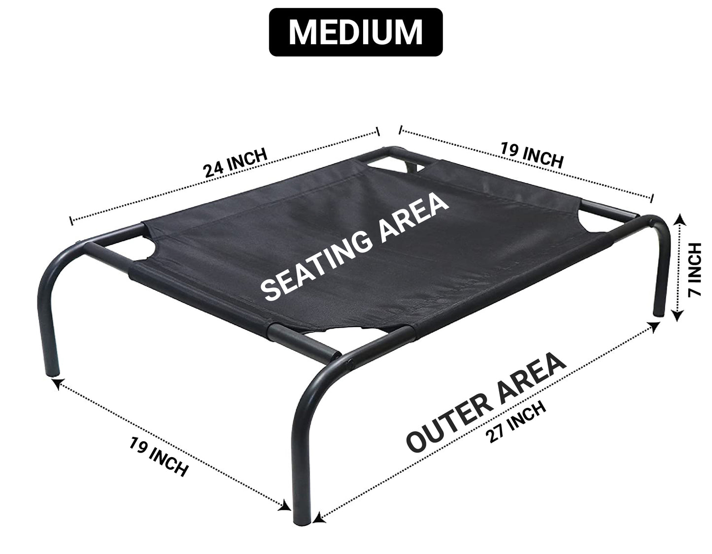 Black Elevated Raised Cooling Cots Bed for Dogs, Cats Portable Indoor & Outdoor Pet Hammock with Skid-Resistant Feet, Frame with Breathable Canvas Cloth.