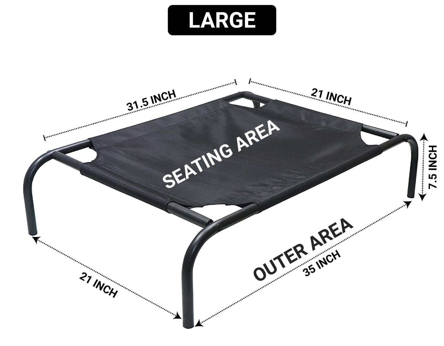 Black Elevated Raised Cooling Cots Bed for Dogs, Cats Portable Indoor & Outdoor Pet Hammock with Skid-Resistant Feet, Frame with Breathable Canvas Cloth.
