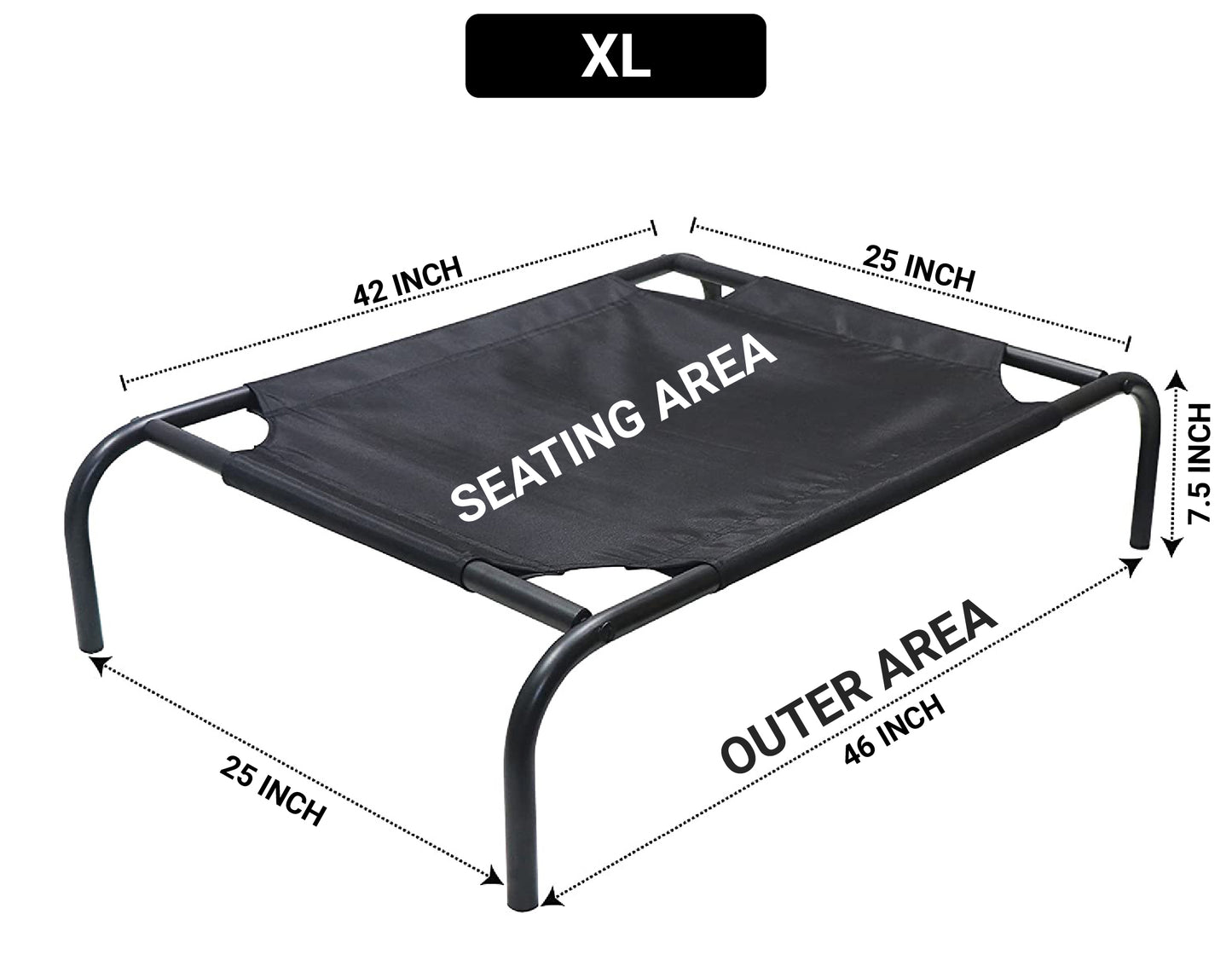 Black Elevated Raised Cooling Cots Bed for Dogs, Cats Portable Indoor & Outdoor Pet Hammock with Skid-Resistant Feet, Frame with Breathable Canvas Cloth.