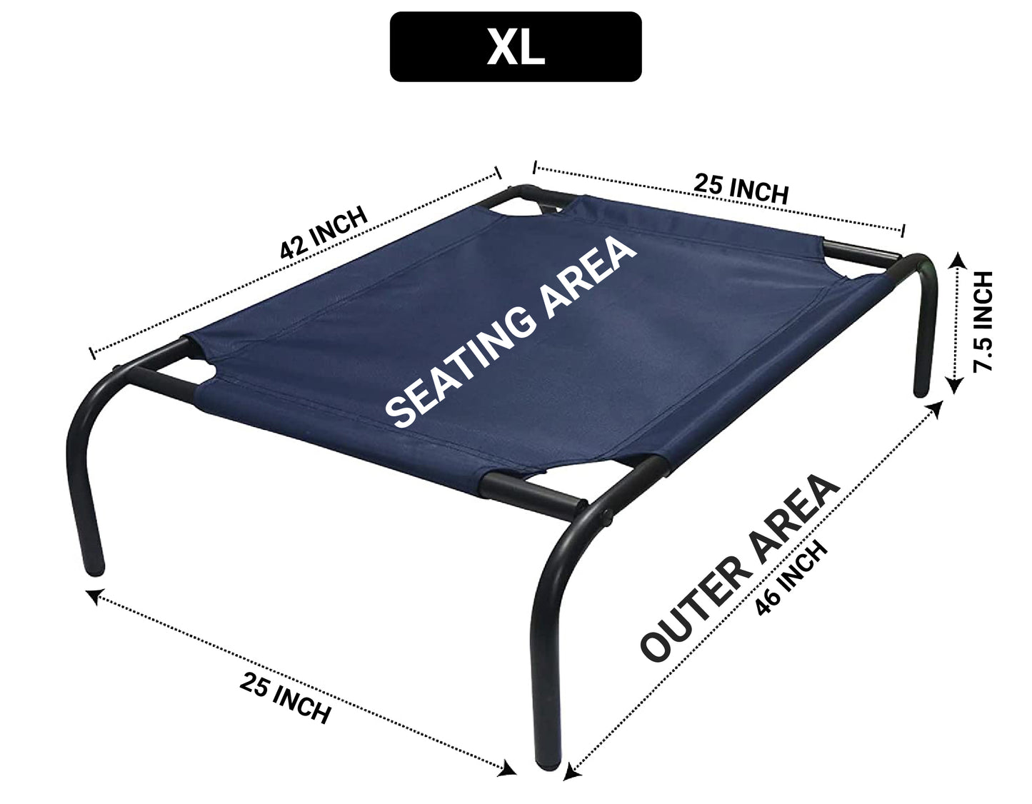Blue Elevated Raised Cooling Cots Bed for Dogs, Cats Portable Indoor & Outdoor Pet Hammock with Skid-Resistant Feet, Frame with Breathable Canvas Cloth.