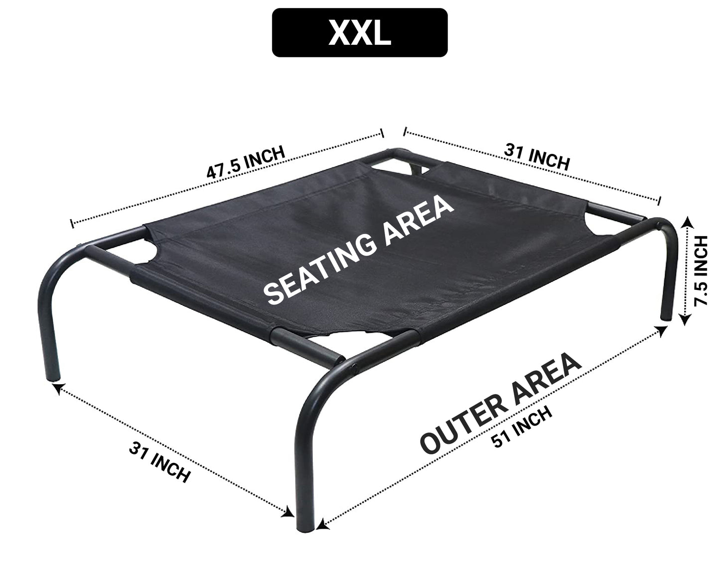Black Elevated Raised Cooling Cots Bed for Dogs, Cats Portable Indoor & Outdoor Pet Hammock with Skid-Resistant Feet, Frame with Breathable Canvas Cloth.
