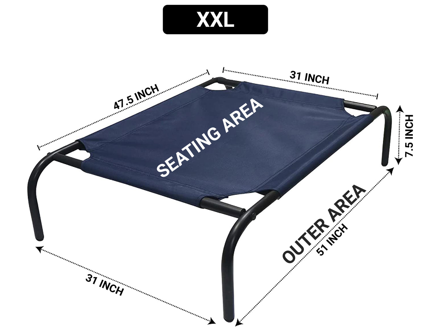 Blue Elevated Raised Cooling Cots Bed for Dogs, Cats Portable Indoor & Outdoor Pet Hammock with Skid-Resistant Feet, Frame with Breathable Canvas Cloth.