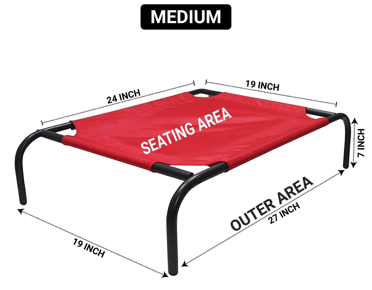 Red Elevated Raised Cooling Cots Bed for Dogs, Cats Portable Indoor & Outdoor Pet Hammock with Skid-Resistant Feet, Frame with Breathable Canvas Cloth.
