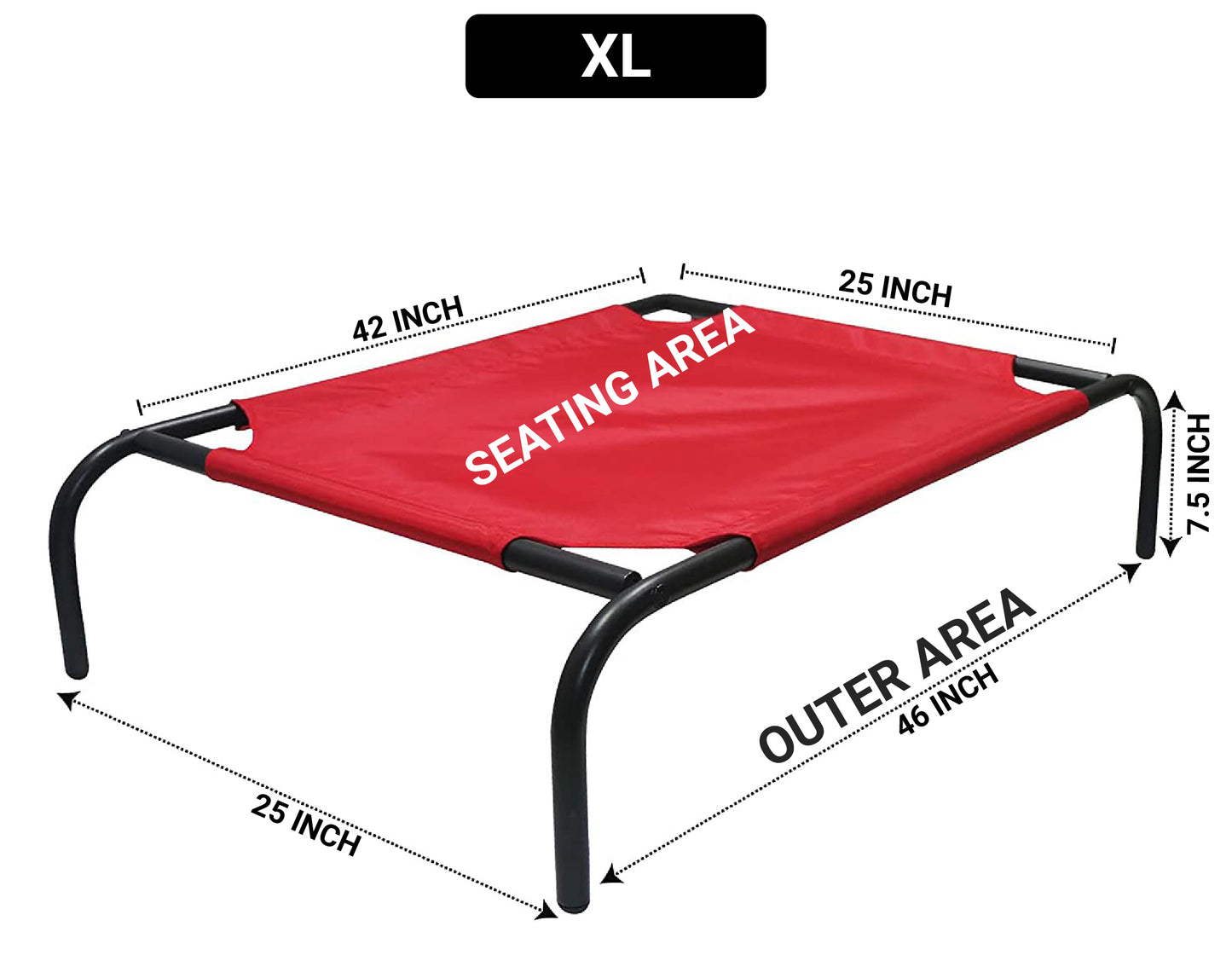 Red Elevated Raised Cooling Cots Bed for Dogs, Cats Portable Indoor & Outdoor Pet Hammock with Skid-Resistant Feet, Frame with Breathable Canvas Cloth.
